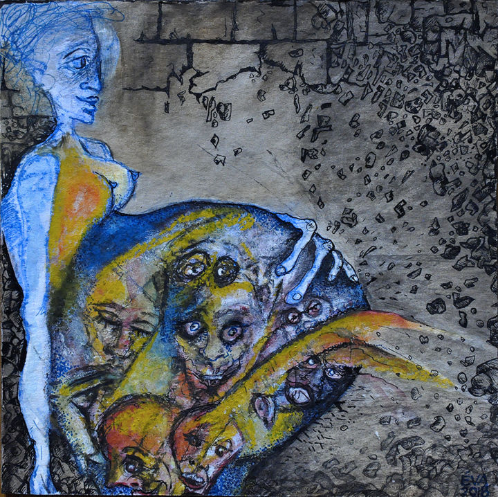 Painting titled "En plein dans le mur" by Eva Mifsud, Original Artwork