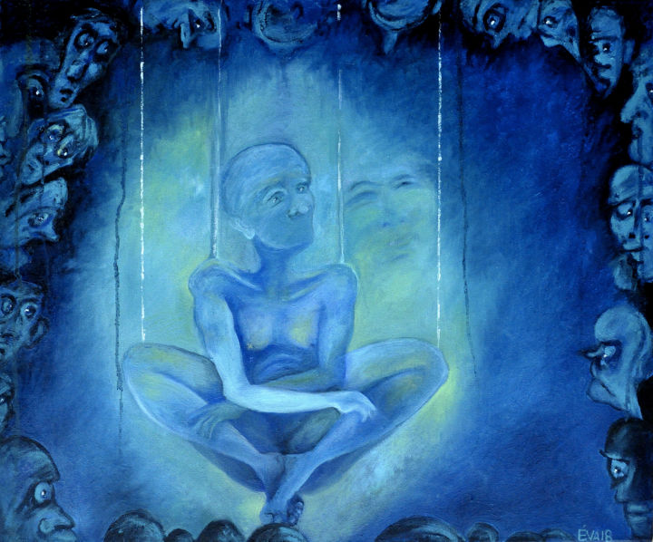 Painting titled "Bleu" by Eva Mifsud, Original Artwork, Oil