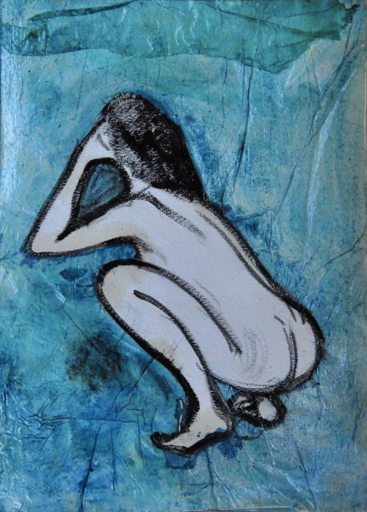 Drawing titled "Femme accroupie" by Eva Mifsud, Original Artwork
