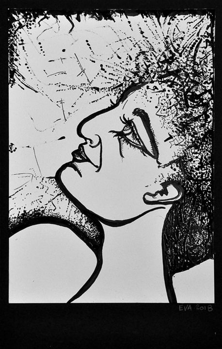 Disegno intitolato "Profil" da Eva Mifsud, Opera d'arte originale