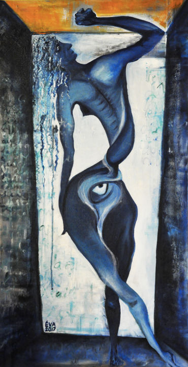 Peinture intitulée "Femme bleue qui se…" par Eva Mifsud, Œuvre d'art originale, Huile