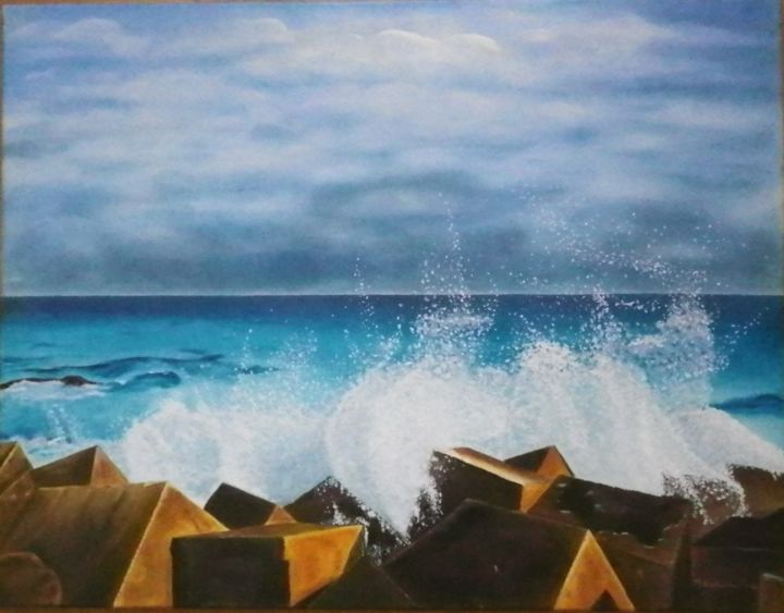 Painting titled "stones shining like…" by Éva Mihalovics, Original Artwork, Oil