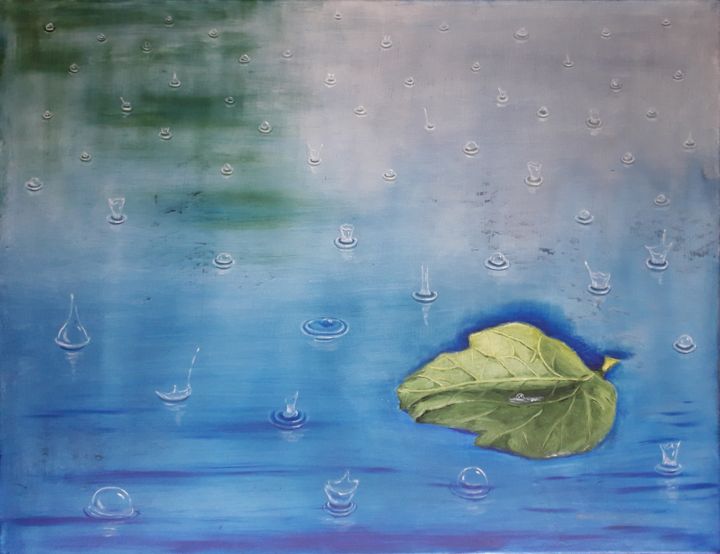 Painting titled "summer rain" by Éva Mihalovics, Original Art, Oil