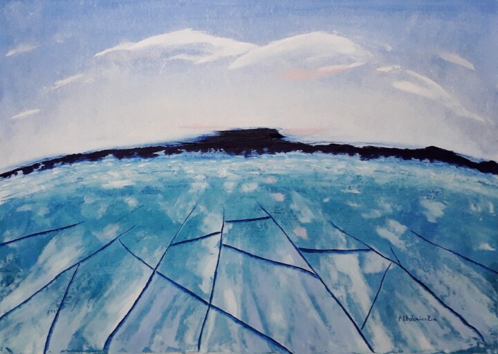 Pittura intitolato "frozen Lake Balaton" da Éva Mihalovics, Opera d'arte originale, Olio