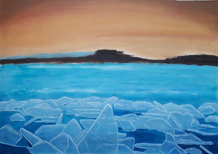 Pintura intitulada "crumpled ice floes…" por Éva Mihalovics, Obras de arte originais, Óleo