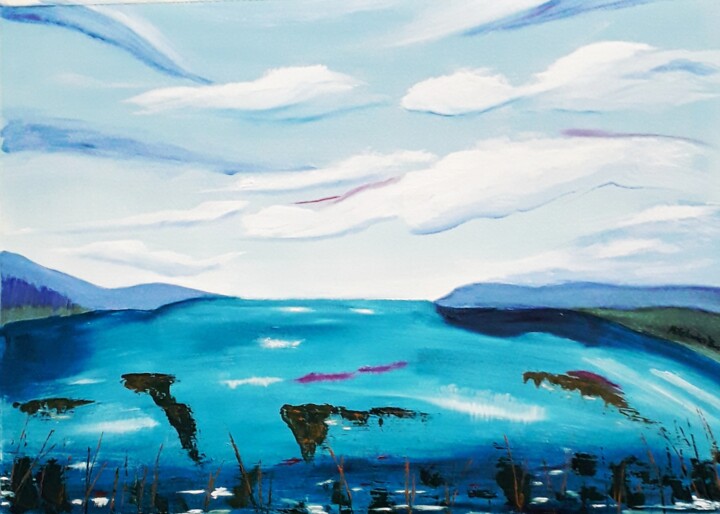 Картина под названием "surreal landscape u…" - Éva Mihalovics, Подлинное произведение искусства, Масло