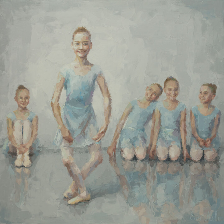 Painting titled "Ballet Class.Little…" by Eva Mili, Original Artwork, Oil Mounted on Wood Stretcher frame