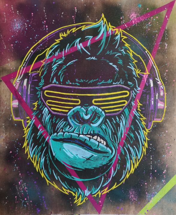 Pittura intitolato "Gorille pop music" da Eva Pantera, Opera d'arte originale, Pennarello