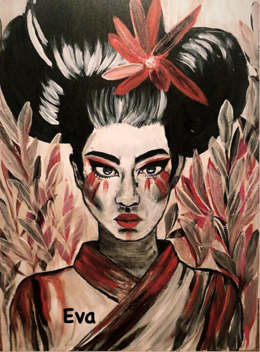 Painting titled "Geisha en Elegancia…" by Eva Perez, Original Artwork, Acrylic