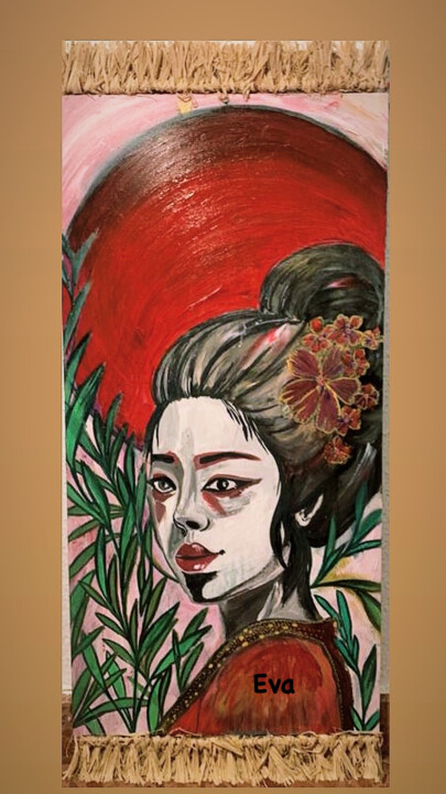 Painting titled "Geisha bajo la Luna…" by Eva Perez, Original Artwork, Acrylic