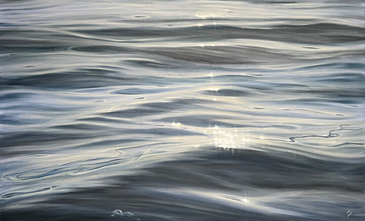 Painting titled "Drifting in Light" by Eva Volf, Original Artwork, Oil Mounted on Wood Stretcher frame