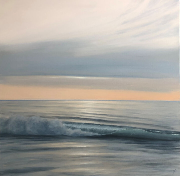 Painting titled "Morning Shimmer" by Eva Volf, Original Artwork, Oil Mounted on Wood Stretcher frame