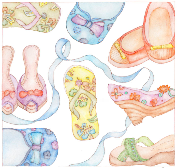 Peinture intitulée "I love shoes!" par Eva B Art Watercolours, Œuvre d'art originale, Aquarelle