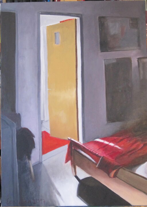 「sun in my bedroom」というタイトルの絵画 Eva Ban Gophenによって, オリジナルのアートワーク, オイル ウッドストレッチャーフレームにマウント