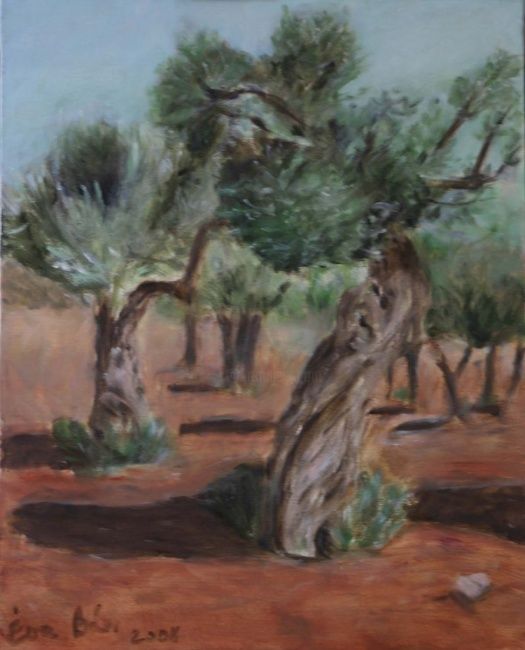 Painting titled "Olive trees" by Eva Ban Gophen, Original Artwork, Oil