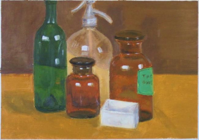 Painting titled "Bottles" by Eva Ban Gophen, Original Artwork, Oil
