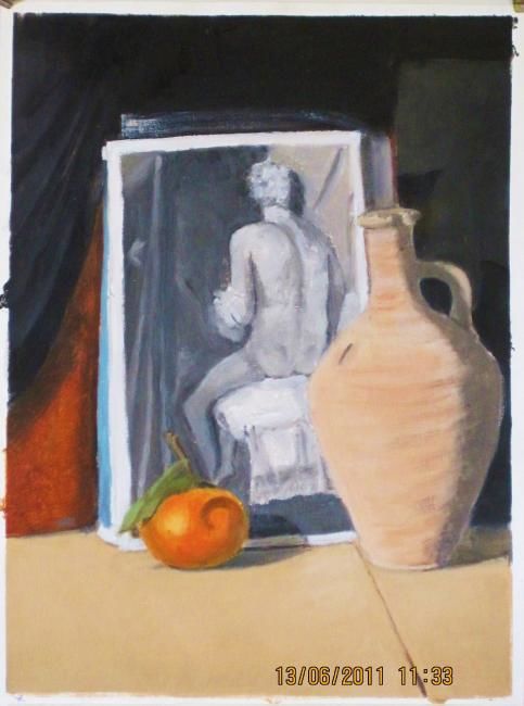Painting titled ""Diana" with Jar" by Eva Ban Gophen, Original Artwork, Oil