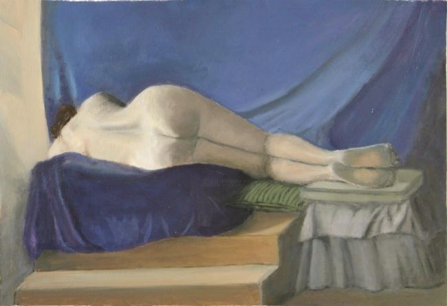 Painting titled "Lying  nude" by Eva Ban Gophen, Original Artwork