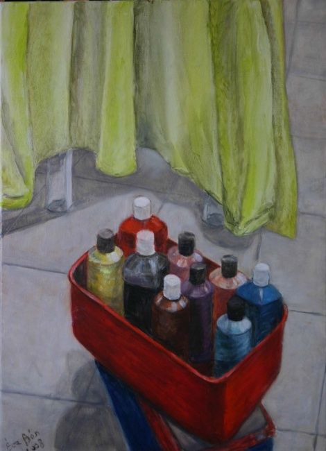Painting titled "In the Studio.jpg" by Eva Ban Gophen, Original Artwork, Oil Mounted on Wood Stretcher frame