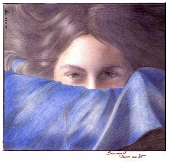 Disegno intitolato "sommeil dans un lit" da Eva La Guidara, Opera d'arte originale