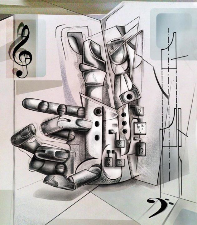 Malarstwo zatytułowany „flauto-finito-ed-in…” autorstwa Evaldo Amatizi, Oryginalna praca