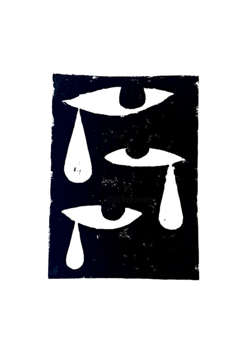 Gravures & estampes intitulée "Pleures" par Evan Ortiz, Œuvre d'art originale, Linogravures