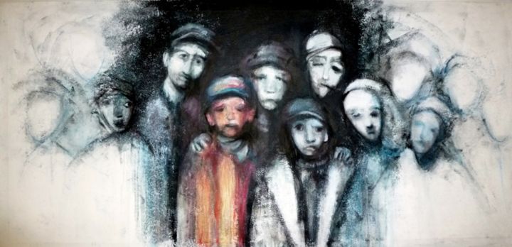 Malarstwo zatytułowany „les mineurs” autorstwa Evangile Papavassiliou, Oryginalna praca, Olej