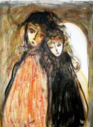 Peinture intitulée "le couple" par Evangile Papavassiliou, Œuvre d'art originale, Huile