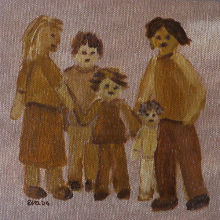 Peinture intitulée "Nous quatre" par Eva Rouwens, Œuvre d'art originale, Acrylique Monté sur Carton