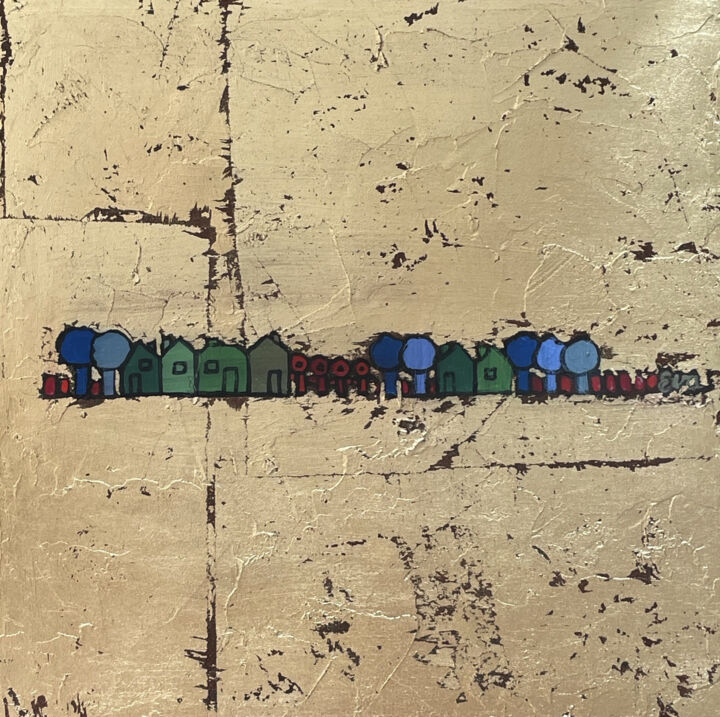 Painting titled "village or Nr°8" by Eva Rouwens, Original Artwork, Acrylic