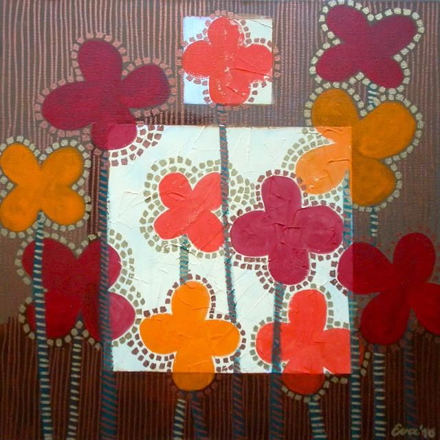 Painting titled "Bloemen" by Eva Rouwens, Original Artwork, Acrylic Mounted on Wood Stretcher frame