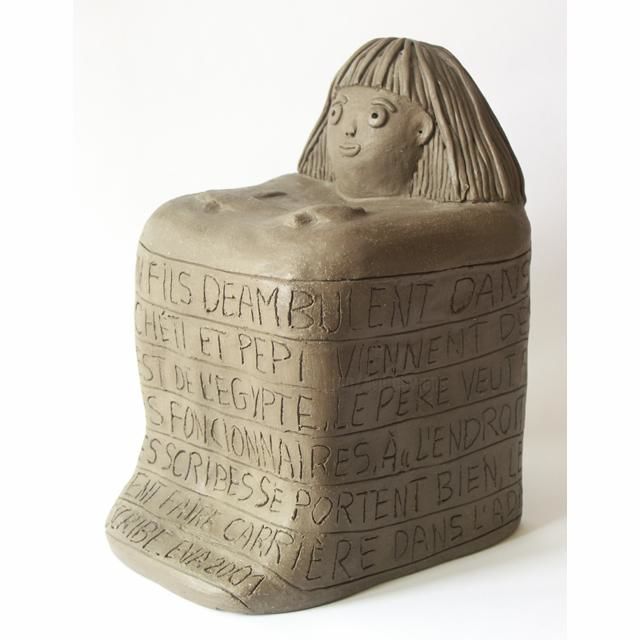 Sculpture titled "Le scribe - 27 cm" by Eva Rouwens, Original Artwork, Terra cotta