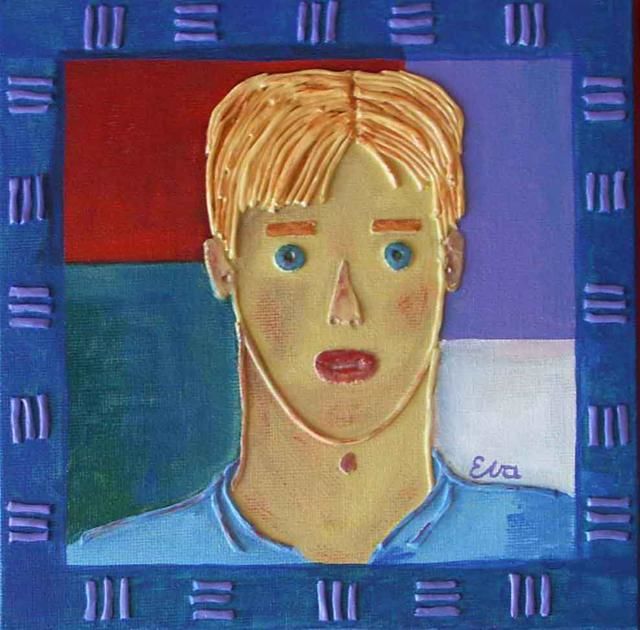 Painting titled "William" by Eva Rouwens, Original Artwork, Acrylic Mounted on Cardboard