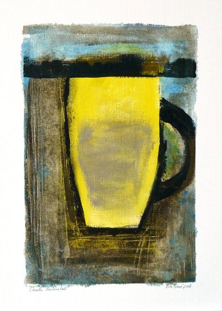 Painting titled "yellow cup" by Eva Tomé, Original Artwork, Oil