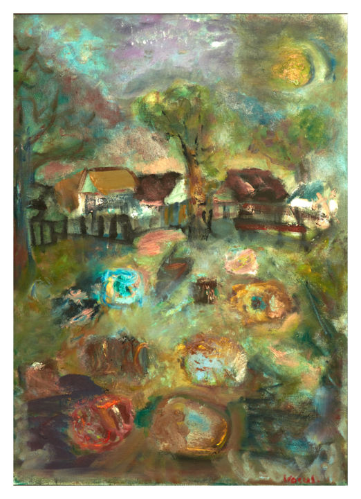Painting titled "Summer Eve" by Eva Vaculíková, Original Artwork, Oil