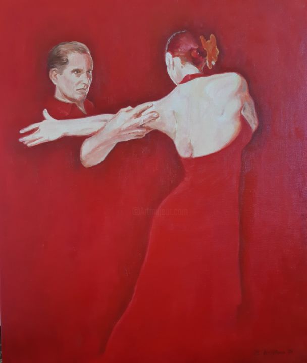 제목이 "Red Tango"인 미술작품 Evdokiya Hristova로, 원작, 기름 나무 들것 프레임에 장착됨