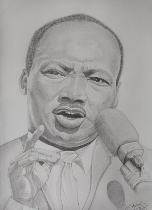 Drawing titled "Martin Luther King" by Eve Casanova, Original Artwork, Pencil