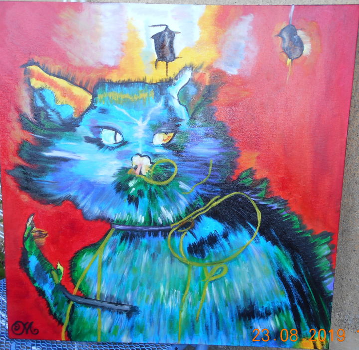 Painting titled "CHAT FUCK YOU" by Eva De Los Santos, Original Artwork, Oil