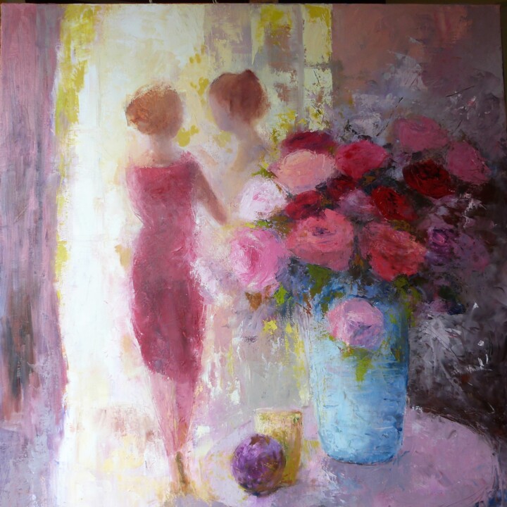 Malarstwo zatytułowany „Le bouquet de roses” autorstwa Eve Hernandez, Oryginalna praca, Olej