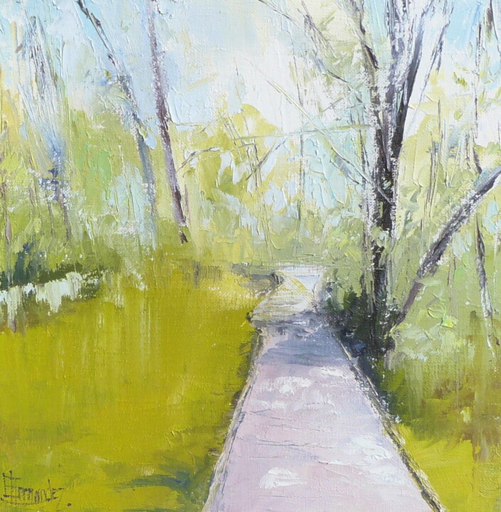 Painting titled "Le sentier du marais" by Eve Hernandez, Original Artwork, Oil