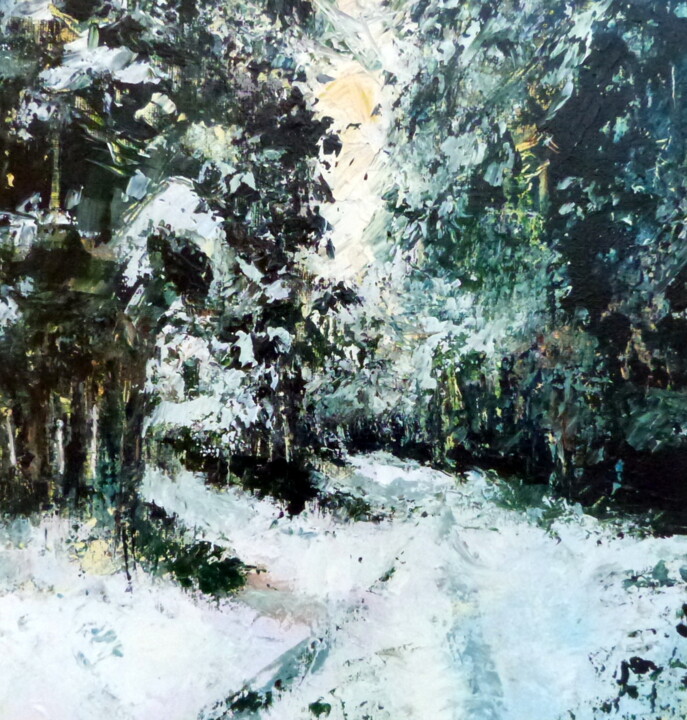 Malerei mit dem Titel "dans la forêt ennei…" von Eve Hernandez, Original-Kunstwerk, Acryl