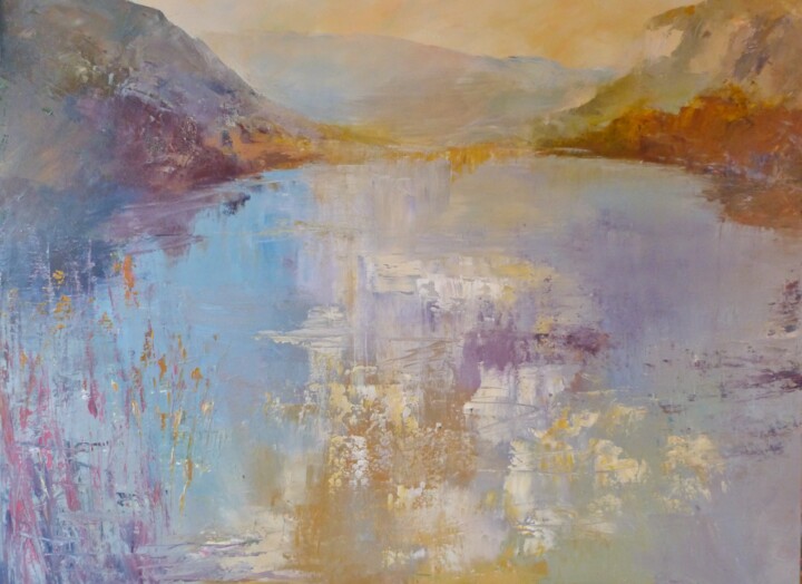 Peinture intitulée "un si beau petit lac" par Eve Hernandez, Œuvre d'art originale, Huile