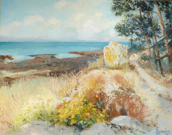Painting titled "Sentier côtier de l…" by Eve Hernandez, Original Artwork, Oil
