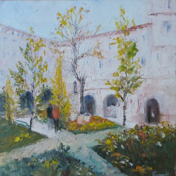 Schilderij getiteld "Jardin du palais sa…" door Eve Hernandez, Origineel Kunstwerk, Olie