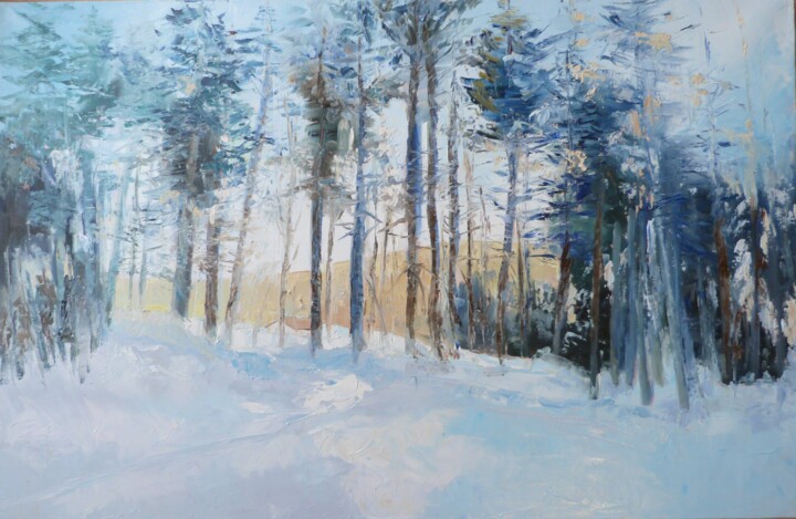 Peinture intitulée "Forêt enneigée" par Eve Hernandez, Œuvre d'art originale, Huile