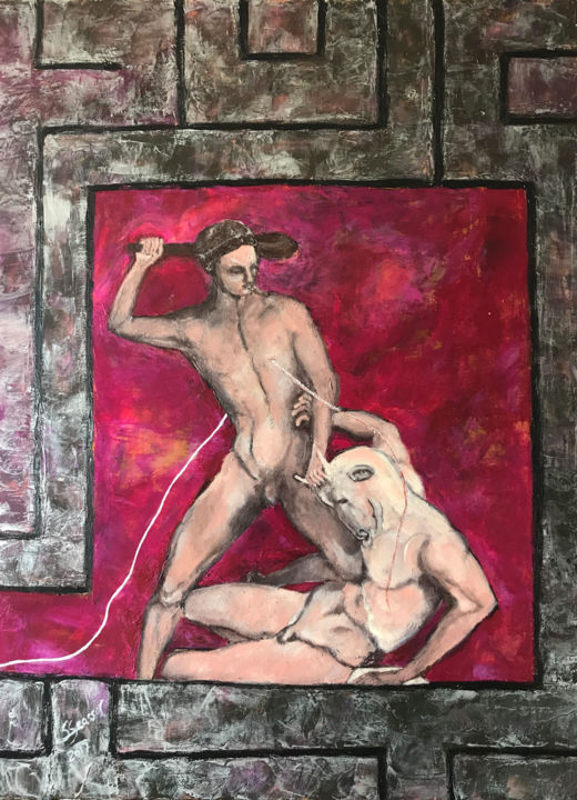 Painting titled "Thésée et le Minota…" by Sylvie Seassal, Original Artwork, Acrylic