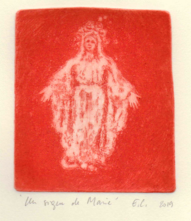 Incisioni, stampe intitolato "Un signe de Marie" da Eve Clair, Opera d'arte originale, Acquaforte