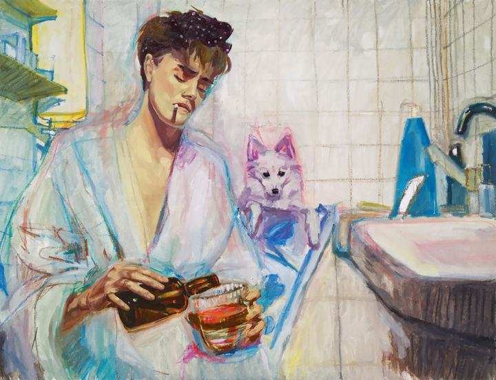 Картина под названием "Les baigneuses" - Eve Clair, Подлинное произведение искусства, Масло Установлен на Подрамник