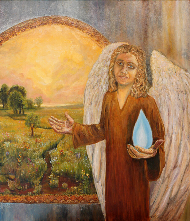 Картина под названием "Archangel Uriel - t…" - Robertas Kasperovicius, Подлинное произведение искусства, Масло