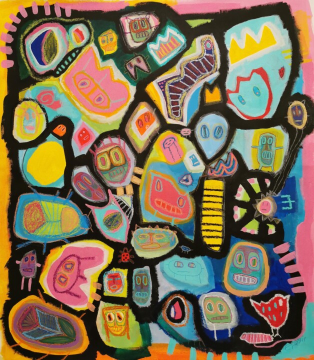 Painting titled "Little monsters" by Evelyn La Starza, Original Artwork, Acrylic
